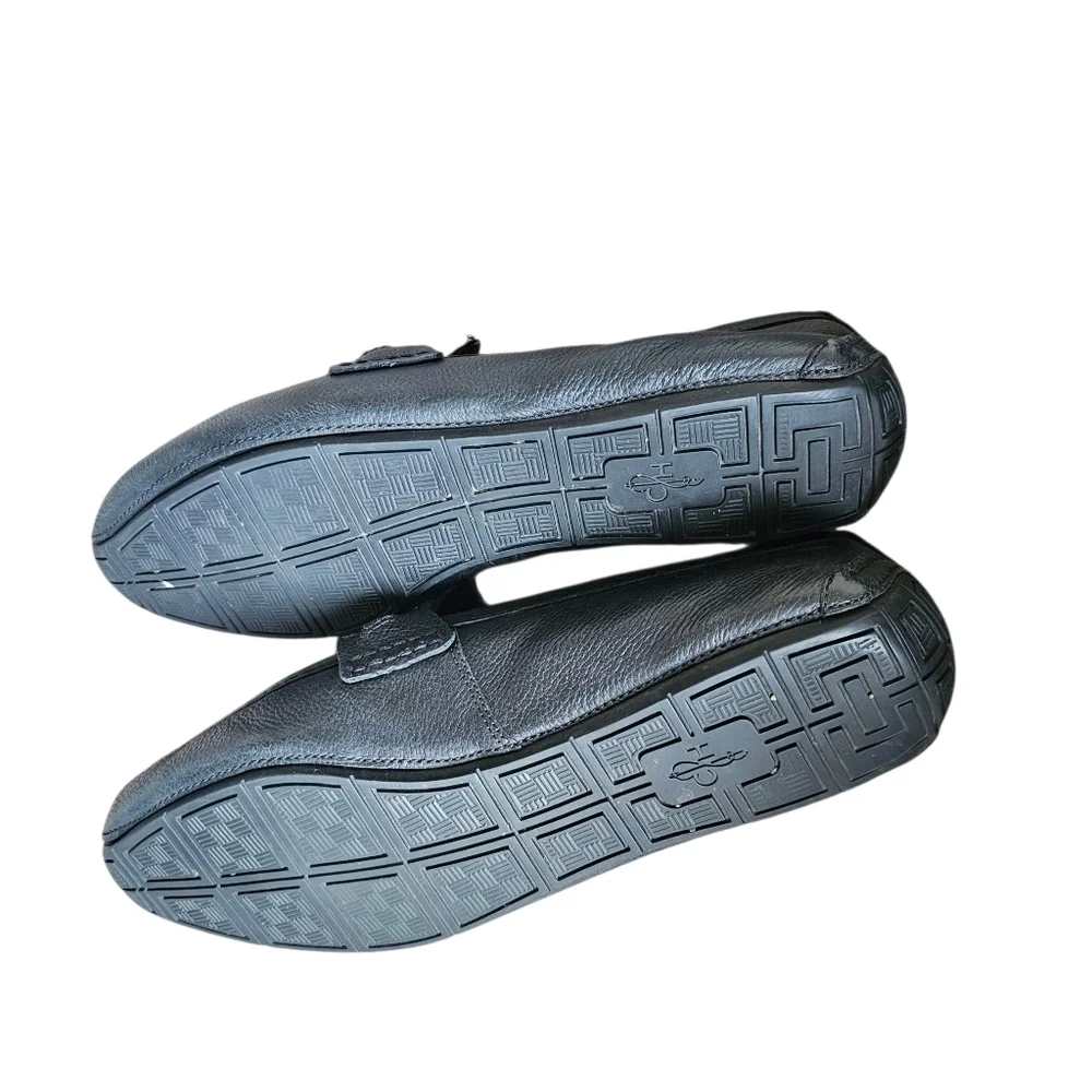 Cole Haan Black Leather Slip On Loafers with Silver Accent Size 12
